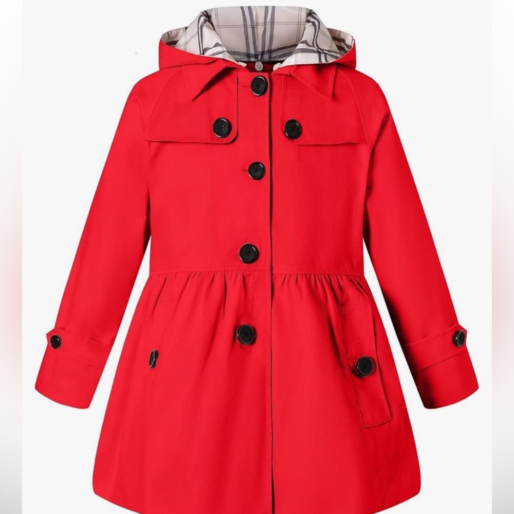 Red Hooded all weather girls trench coat